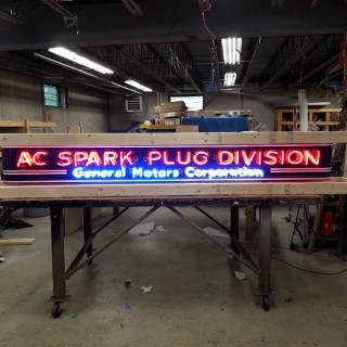 New AC Spark Plug / GM Painted Neon Sign w/Bullnose Ends 9 Feet Wide x 12" High