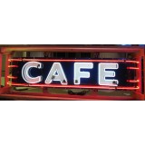 New CAFE Porcelain Sign with Wrap-Around Bullnose Neon 77 IN W x 18 1/2 IN H
