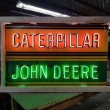 New John Deere / Caterpillar Double-Sided Porcelain Sign with Bullnose & Neon 72"W x 48"H