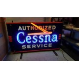 New Cessna Authorized Service Double-sided Porcelain Sign w/Bullnose & Neon 67 IN W x 42 IN H