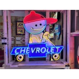 New Chevy Boy Porcelain Sign w/Neon 53 IN W x 48 IN H 