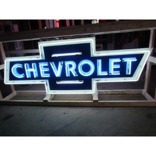 New Double-Sided Chevrolet Bowtie Porcelain Neon Sign w/Aged Steel Can - 108" W 39" H