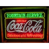 Original Coca-Cola Fountain Service Porcelain Sign with Neon 60 IN W x 46 IN H