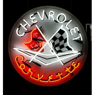 New Chevrolet Corvette Porcelain Sign with Neon 48 IN Diameter