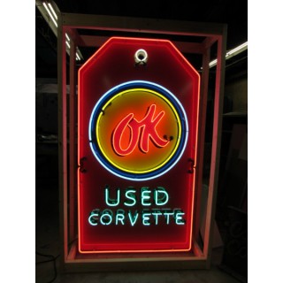 New OK Used Corvette Keytag Porcelain Neon Sign 40"W x 72"H