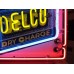 New Delco Batteries "Dry Charge" Porcelain Sign with Neon - 28"W x 20"H 