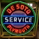 New Desoto Plymouth Approved Service Porcelain Neon Sign 48" Diameter