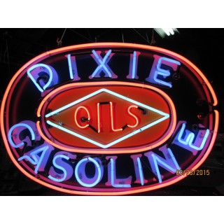 New Dixie Gasoline Oils Painted Enamel Metal Neon Sign 60"W x 42"H