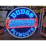 New Dodge Plymouth Approved Service Porcelain Sign with Neon 72" Diameter