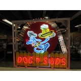 New Licensed "Dog n' Suds" Painted Neon Sign with Chaser Lights 7 1/2 FT W x 7 FT H