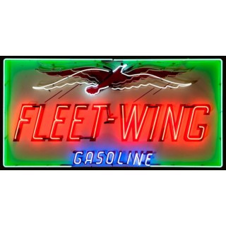 Original Fleet-Wing Gasoline Animated Porcelain Sign with Neon 8 FT W x 49 IN H  