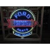 New Double-sided Porcelain Neon Ford Trucks Parts Dependable Service Sign 52 IN W x 46 IN H 