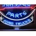 New Double-sided Porcelain Neon Ford Trucks Parts Dependable Service Sign 52 IN W x 46 IN H 