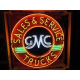 New GMC Sales & Service Trucks Porcelain Neon Sign 42" Diameter