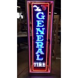 Original General Tires Porcelain Sign with Neon 18 IN W x 96 IN H 