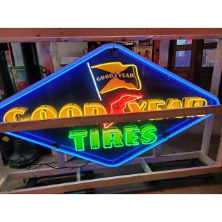 Original Goodyear Tires Porcelain Neon Sign 6 FT W x 39 Inches H & 8 FT W x 52"H
