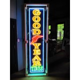 Original Goodyear Vertical Porcelain Sign with Neon 15"W x 96"H