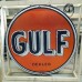 Original Gulf Dealer Porcelain Sign with Animated Neon 60" Diameter