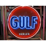 Original Gulf Dealer Porcelain Sign with Animated Neon 60" Diameter