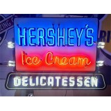 Original Hershey's Ice Cream / Delicatessen Double-Sided Sign w/Neon 60 IN W x 40 IN H