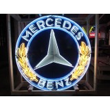 New "Mercedes Benz" Double-Sided Porcelain Neon Sign 72 IN Diameter with New Aged Steel Can 