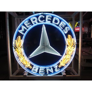 New Mercedes Benz Double-Sided Porcelain Neon Sign 72 IN Diameter with New Aged Steel Can 