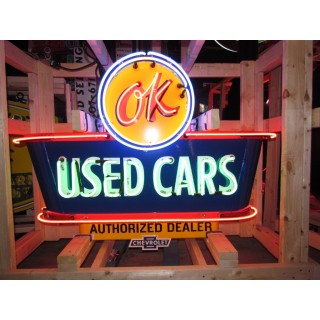 New OK USED CARS Double-Sided Painted Neon Sign with Bullnose 52"W x 39"H