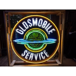 New Oldsmobile Service "The World" Porcelain Neon Sign 60" Diameter