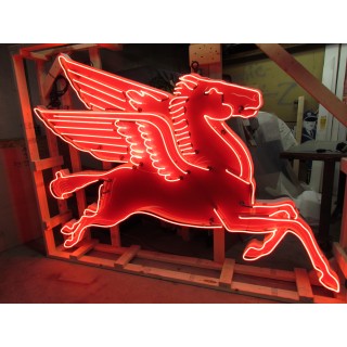 New Large Right Facing Mobil Pegasus Cookie Cutter Painted Neon Sign 96"W x 70"H