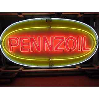 Original Pennzoil Porcelain Sign with Neon 9 FT Wide x 4 FT High