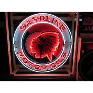 New Red Indian Gasoline Motor Oils Porcelain Neon Sign 60" Diameter