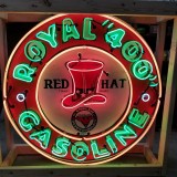 New Red Hat Royal "400" Gasoline Porcelain Neon Sign 48" Diameter