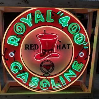 New Red Hat Royal "400" Gasoline Porcelain Neon Sign 48" Diameter