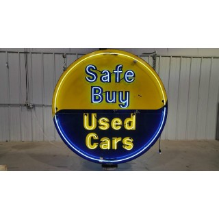 New Safe Buy Used Cars Porcelain Neon Sign 60" Diameter