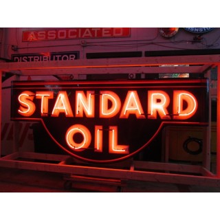 Original Standard Oil Porcelain Sign with Neon & Bullnose Ends 9 FT W x 42 IN H