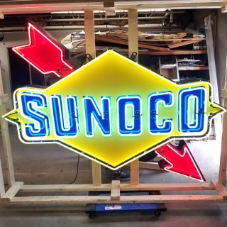 New Sunoco Porcelain Sign with Neon & Flashing Arrow 7 FT W x 5 FT H