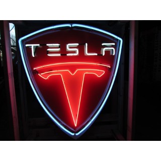 New Tesla Porcelain Sign with Neon 36 IN W x 48 IN H