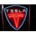 New Tesla Porcelain Sign with Neon 36 IN W x 48 IN H