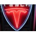 New Tesla Porcelain Sign with Neon 36 IN W x 48 IN H