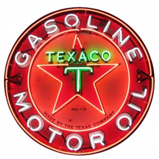 New Texaco Gasoline Motor Oils Porcelain Neon Sign - 48" Diameter