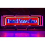 Original United States Tires Porcelain Sign w/Neon 72 IN W x 18 IN H