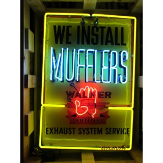 Original Walker Muffler Painted Tin Sign with Neon 42"W x 58"H