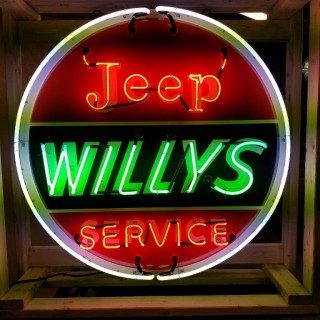 New Steel "Jeep Willy's Service" Porcelain Neon Sign - 48" Diameter