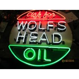 New "Ask for Wolf's Head Oil" Porcelain Neon Sign - 36" Diameter